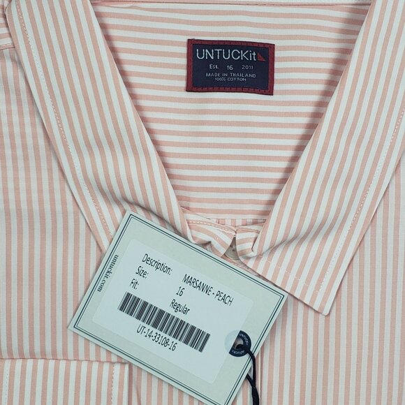 UNTUCKit Marsanne-Peach Shirt Women's 16 Peach & White Stripe LS Casual Elegance - Picture 12 of 16